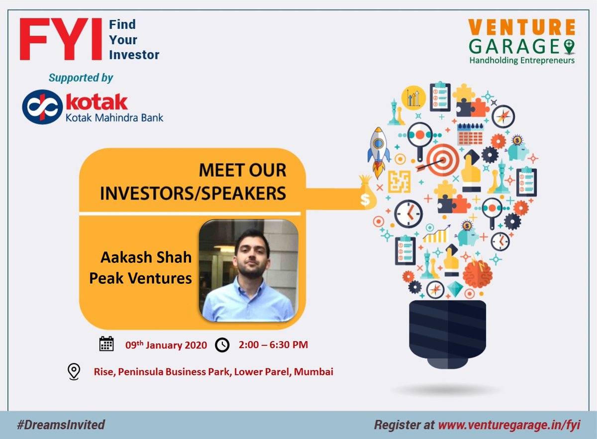 venturegarage's tweet photo. #DreamsInvited 

Proud to announce Mr Aakash Shah- Peak Ventures as a panelist at #FindYourInvestor @ Rise on 9th Jan. #PeakVentures interests lie in Sustainability, sharing economy, Fintech, tech-enabled, asset-light &amp; scalable ventures

https://t.co/8EuAshdulF
@KotakBankLtd https://t.co/mgXK7ociZm