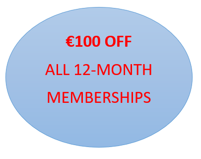 Happy New Year Everybody! Make it a great one with our new offer - €100 off all 12-Month Memberships! Valid until 31/1/20. Does not include corporate memberships.