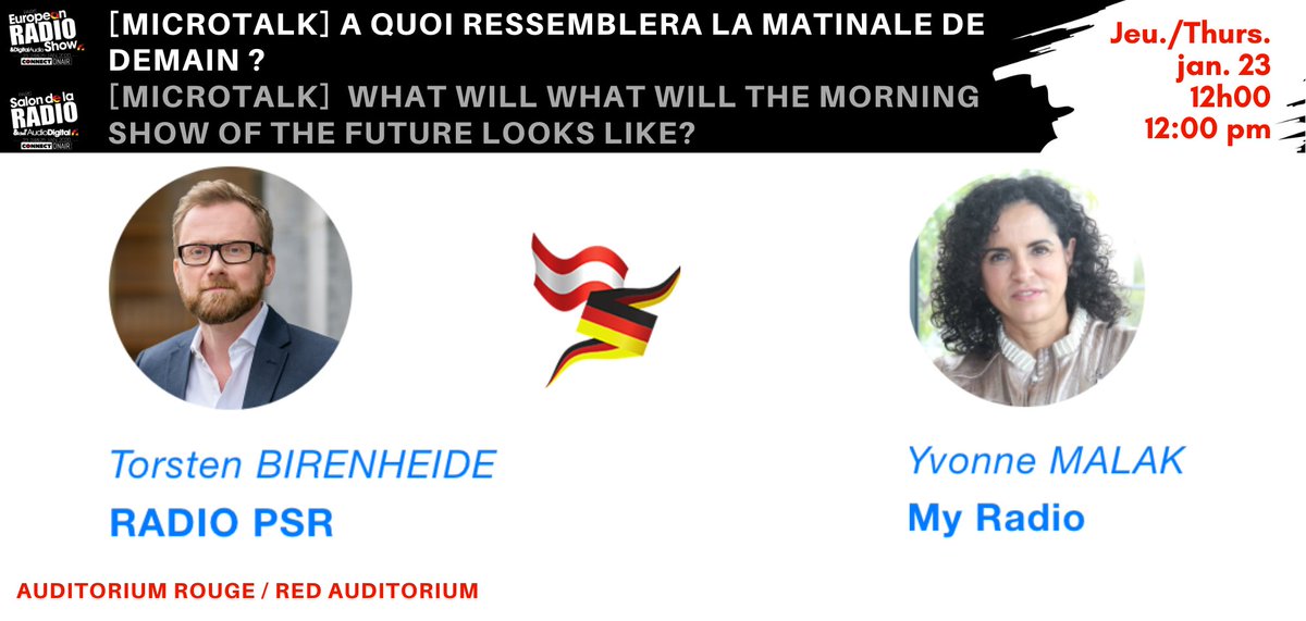 parisradioshow's tweet photo. [INTERVENANTS]🎙 A QUOI RESSEMBLERA LA MATINALE DE DEMAIN ? C'est le sujet que Yvonne MALAK #MyRadio et Torsten BIRENHEIDE #RADIOPSR aborderont jeudi 23 Janvier 2020 au Salon de la Radio à l'auditorium rouge de 12h00 à 12h15.📻🗓
https://t.co/CpgGKTNJcm https://t.co/ChGy9hoD3Y