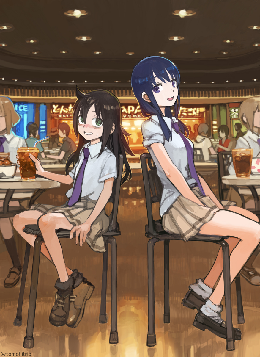 kuroki tomoko ,tamura yuri multiple girls necktie sitting shirt school uniform skirt smile  illustration images