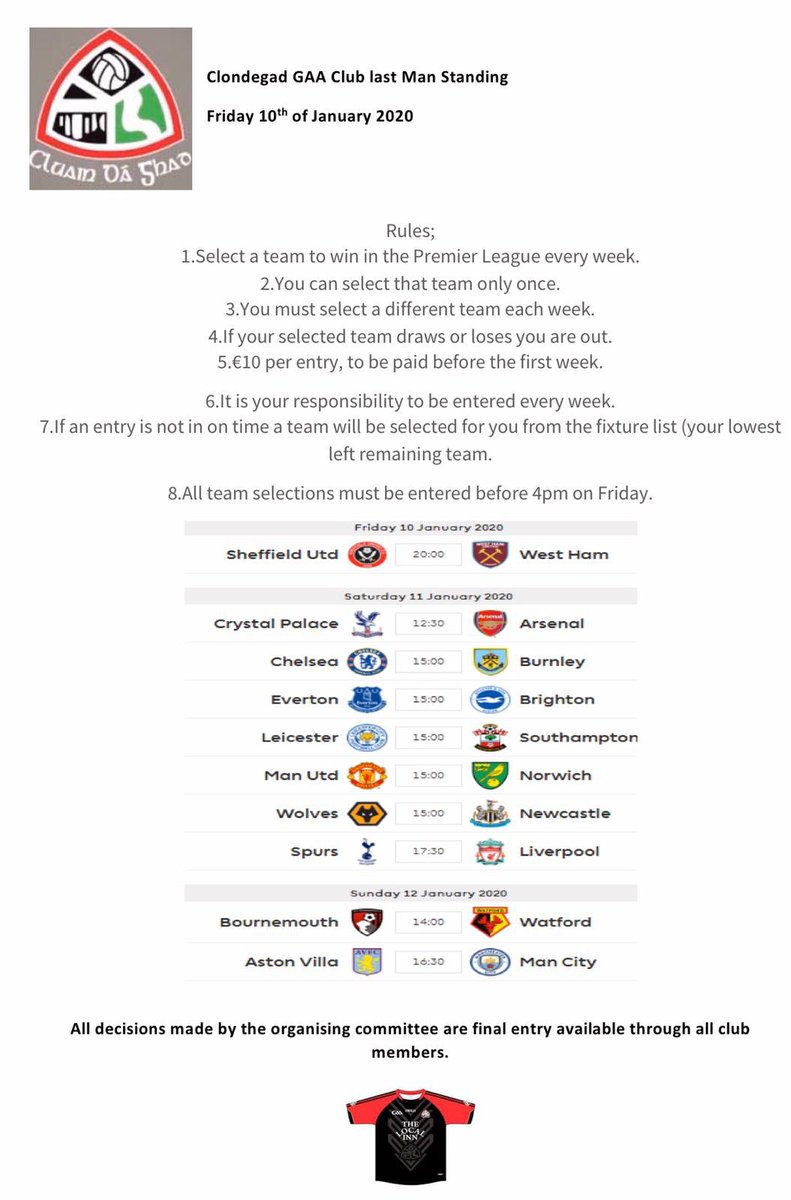 ClondegadF's tweet photo. The club is running a last man standing competition beginning 10 January which can be entered via any adult player or committee member. Please support. https://t.co/WAl3GUQuf4