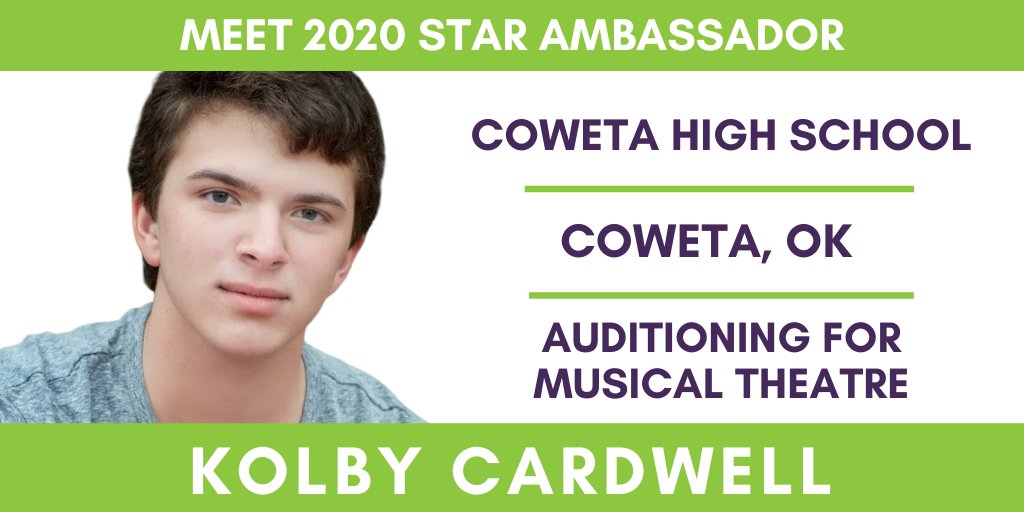 Ringing in 2020 with our 4th STAR Ambassador, @KolbyCardwell! He began performing 3 years ago and has filled that time with countless hours of classes and 10 full length musicals. He is a senior at Coweta High and is auditioning for MT and plans to pursue a BFA in Musical Theatre