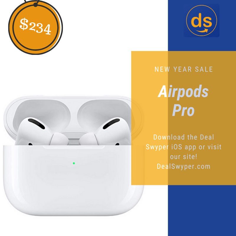 DealSwyper's tweet photo. Great deal on the Airpods Pro for the #NewYear! Kick it off the right way. #airpods https://t.co/gG6Uxy6mdS