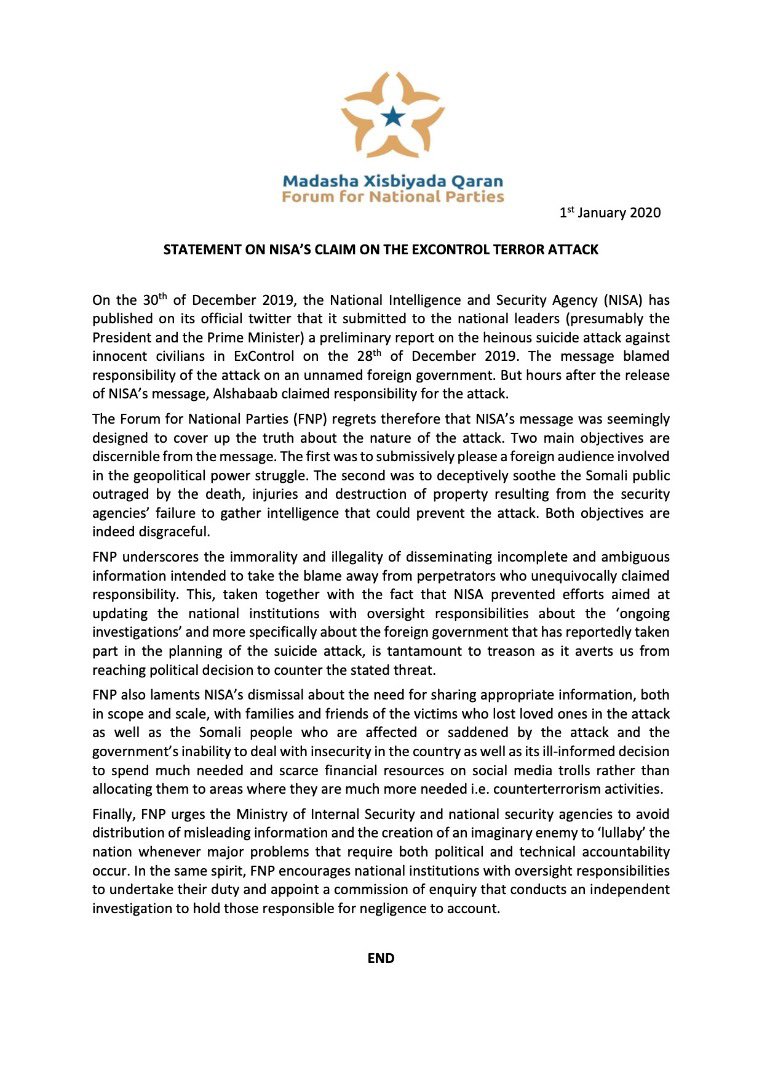 CabdulfataaxD's tweet photo. FNP demands NISA to shed light on the foreign government accused of involvement in the #ExControl terrorist attack. FNP also warns against any public ‘lullaby’ in the face of a heightened security threat https://t.co/kC73t8vzCO