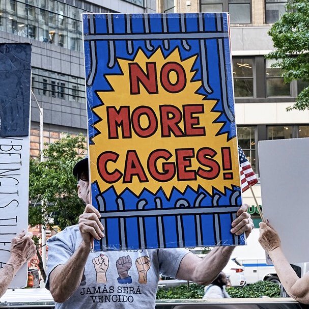 signsRobert's tweet photo. NO MORE CAGES! Trump International Hotel, June 14, 2019. This photograph @noctilux.plastique  Used with thanks and cropped with apologies. https://t.co/O6peAAji7J