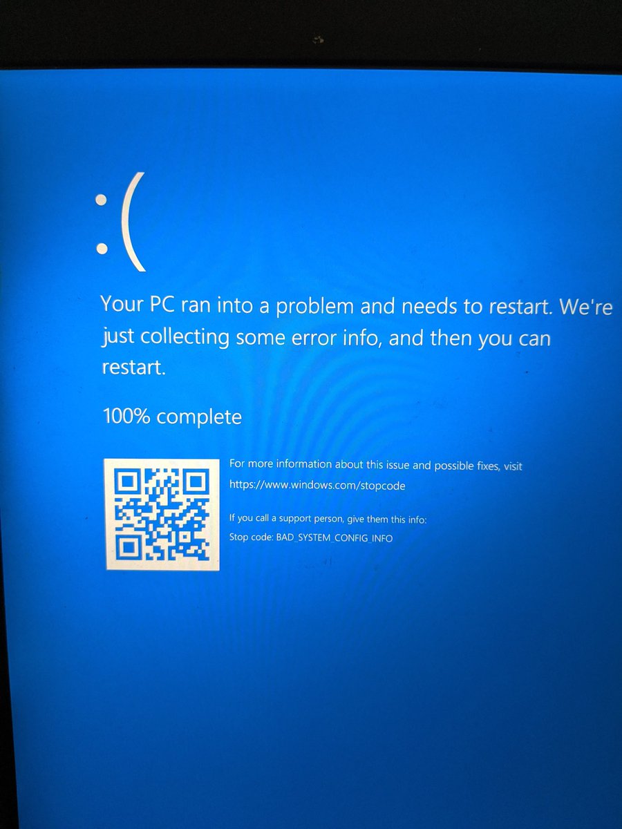 StevoLowson's tweet photo. Looks like my laptop wants a fresh copy of Windows to start 2020. Currently refusing to boot #LoveComputers https://t.co/qCcux0WscH