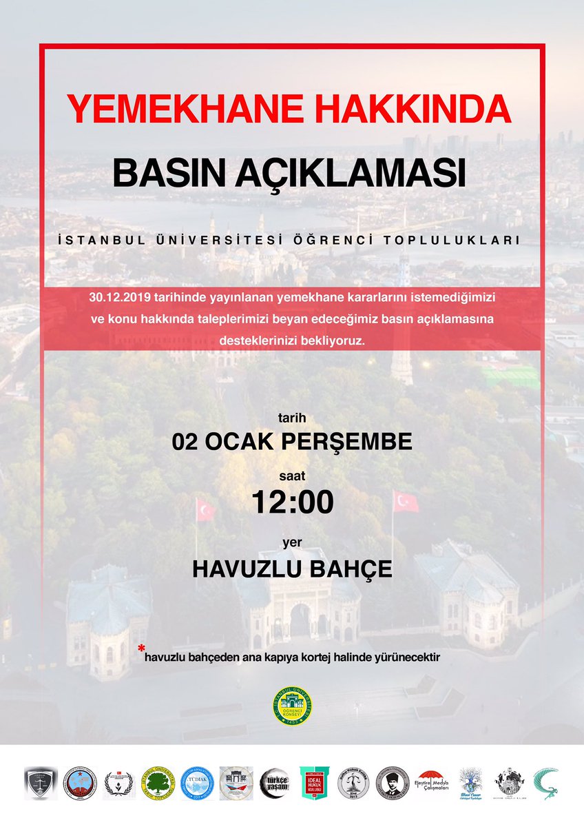 30.12.2019 tarihinde yayınlanan yemekhane kararlarını istemediğimizi ve konu hakkındaki taleplerimizi beyan edeceğimiz basın açıklamasına desteklerinizi bekliyoruz. docs.google.com/forms/d/1AlKik…