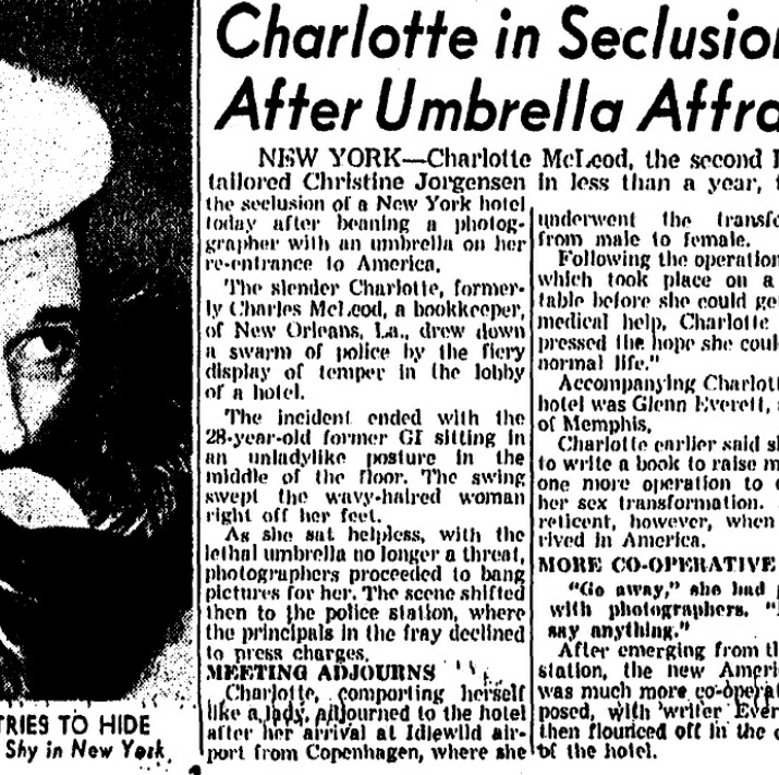 1954 Boston American, Charlotte McLeod beats photographers with an Umbrella...