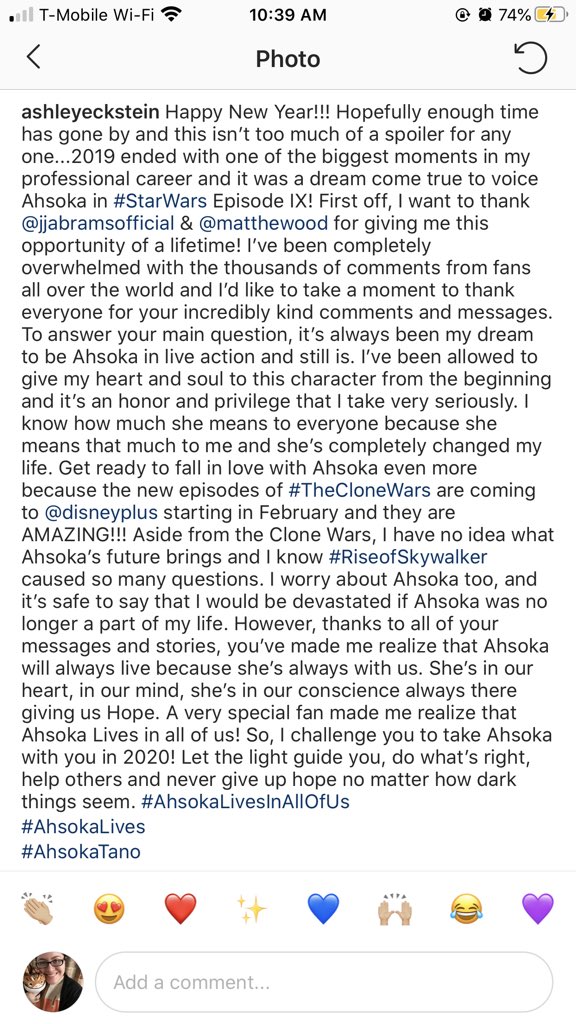 .@HerUniverse shared a heartfelt message about #AhsokaTano on her personal Instagram! #TheCloneWars #StarWarsRebels #TheRiseOfSkywalker instagram.com/p/B6yDm00g_he
