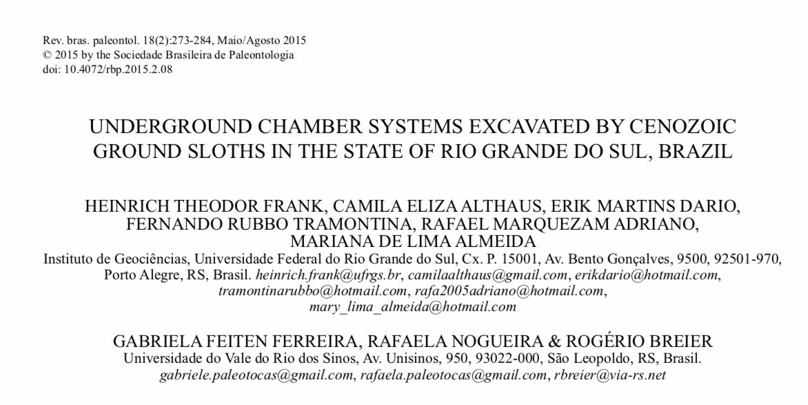 This paper from 2015 provides more fascinating context: “The general characteristics of these two caves enable us to propose that they originated from the activity of digging ground sloths of the South American Megafauna.”  http://www.ppegeo.igc.usp.br/index.php/rbp/article/download/10000/9330