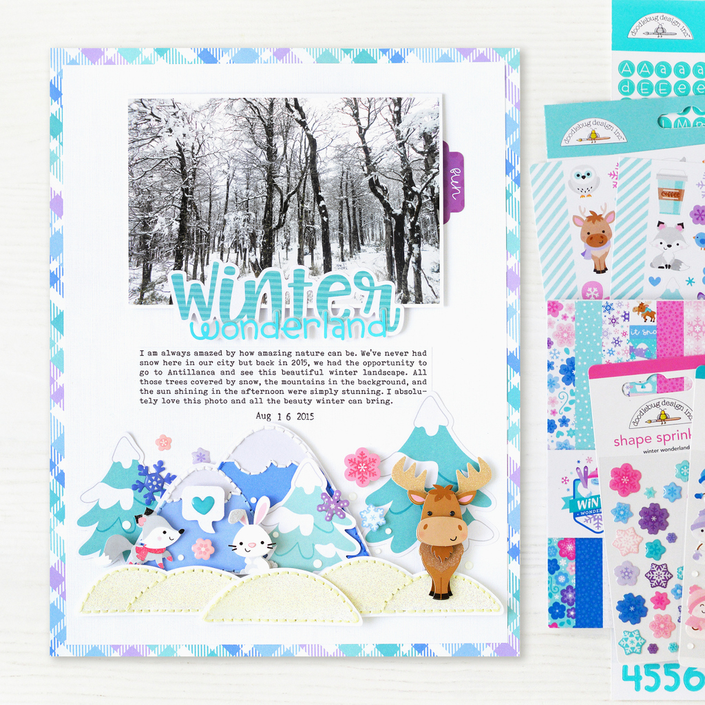 maryampdesign's tweet photo. HAPPY NEW YEAR ✨
I'm so excited to start the year sharing a new layout using the super cute Winter Wonderland collection from @doodlebugdesign. 😊 I used an old photo of a forest in winter and created my own winter scene with some embellishments from the collection. https://t.co/BipXM14ivz
