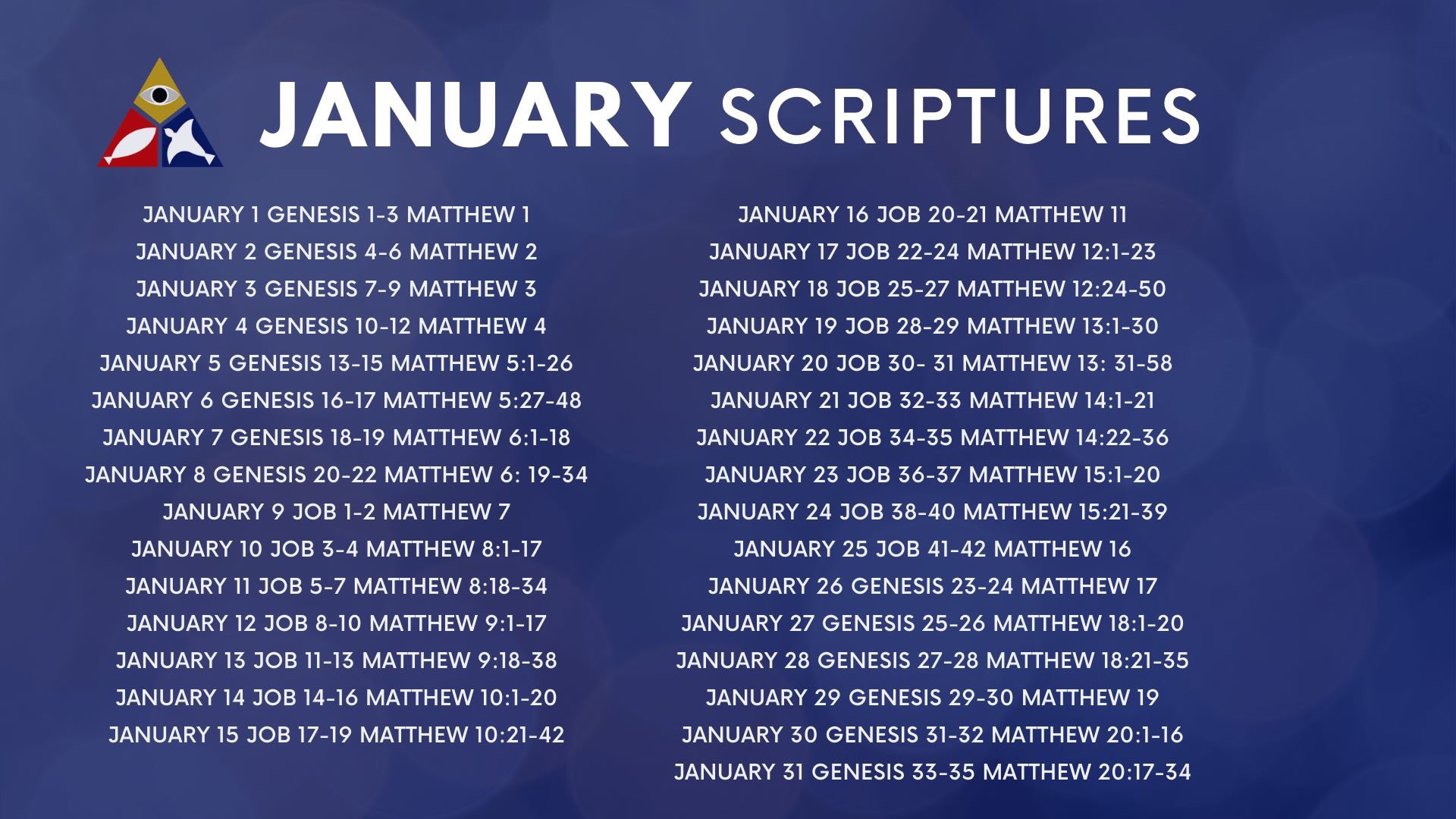 Wheeler Avenue Good Morning Here Are Your January Scriptures Since We Have Begun A New Year Our Journey Through The Scriptures Has Begun Again We Will Read Through The