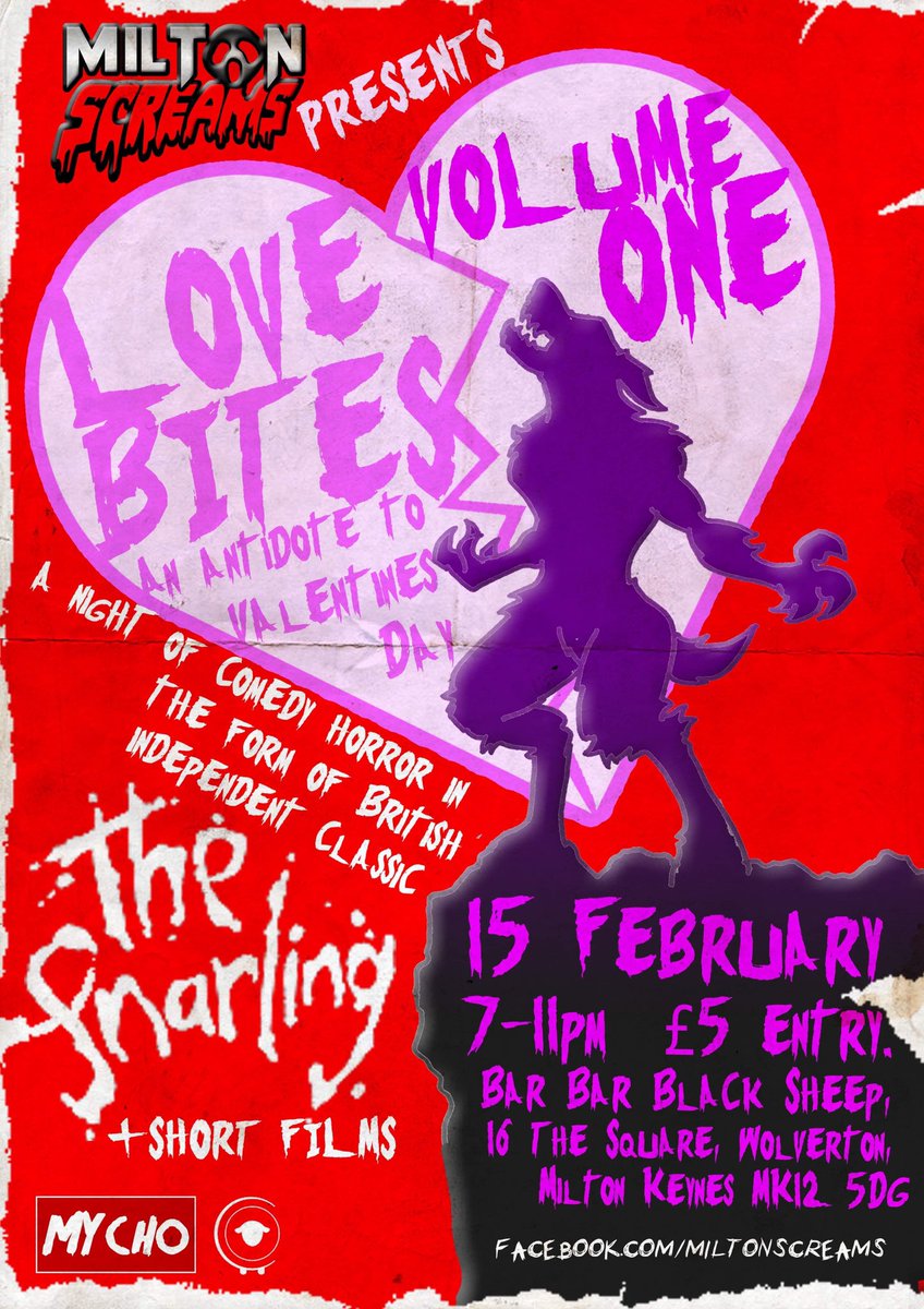 AnnaMycho's tweet photo. The first #miltonscreams event will be a #ValentinesDay antidote in the form of a screening of #TheSnarling - a fabulous, independent, British horror-comedy. Join us at @BlackSheepCIC in Wolverton for an evening of cocktails and blood soaked mayhem! @My_MiltonKeynes https://t.co/2n6m3FQ4dj