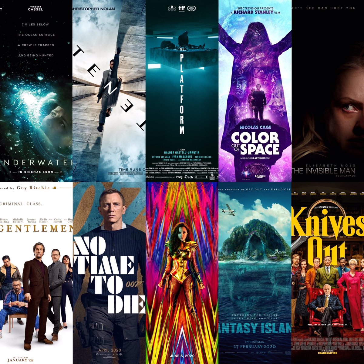 Imokenpi 年の私的期待作 Underwater The Invisible Man Color Out Of Space The Platform Fantasy Island The Gentlemen Tenet テネット 007 ノー タイム トゥ ダイ ワンダーウーマン 1984 ナイブズ アウト 名探偵と刃の館の秘密 T Co