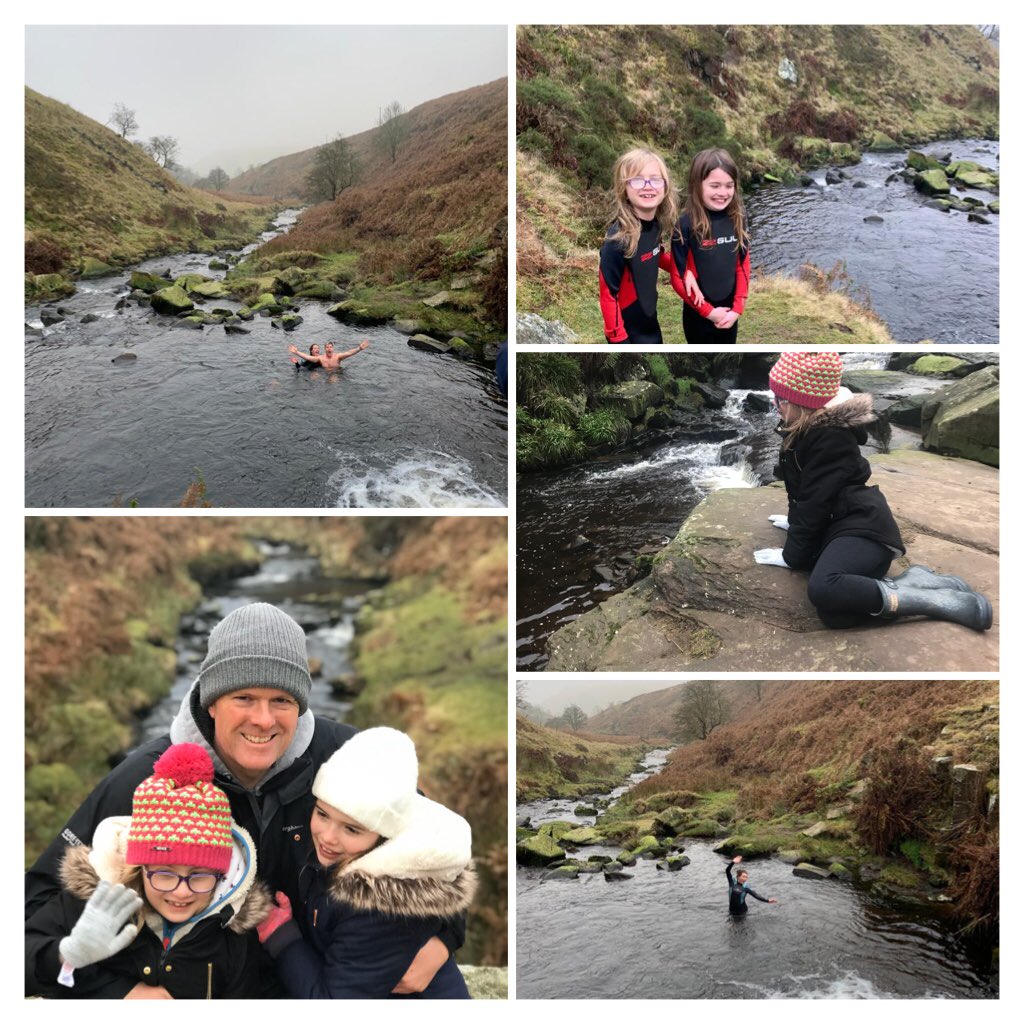 A bracing start to 2020 for us! The girls very sensibly changed their minds about going in 😂. A lovely day for #ThreeShireHeads #PeakDistrict #ColdWaterSwim