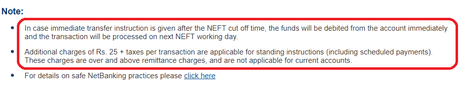 arvindjudge's tweet photo. Dear @HDFC_Bank @HDFCBank_Cares Why there is limit of 2Lac after 7PM and Holidays when NEFT is supposed to transfer even more than that?
Also u r still mentioning the charges n cutoff time on the NEFT page whereas RBI has asked to take away both. Wud u please update the content? https://t.co/AfbgoMC0pb
