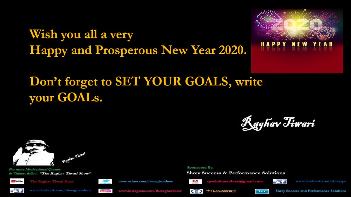 theraghavshow's tweet photo. Wish you all a very Happy and Prosperous New Year 2020. 
#TheRaghavTiwariShow

#NewYear2020 #SetGoals #WriteYourGoals #HappyNewYear2020 #Happy #Prosperous #Raghav #RaghavTiwari https://t.co/955tNzF1HK