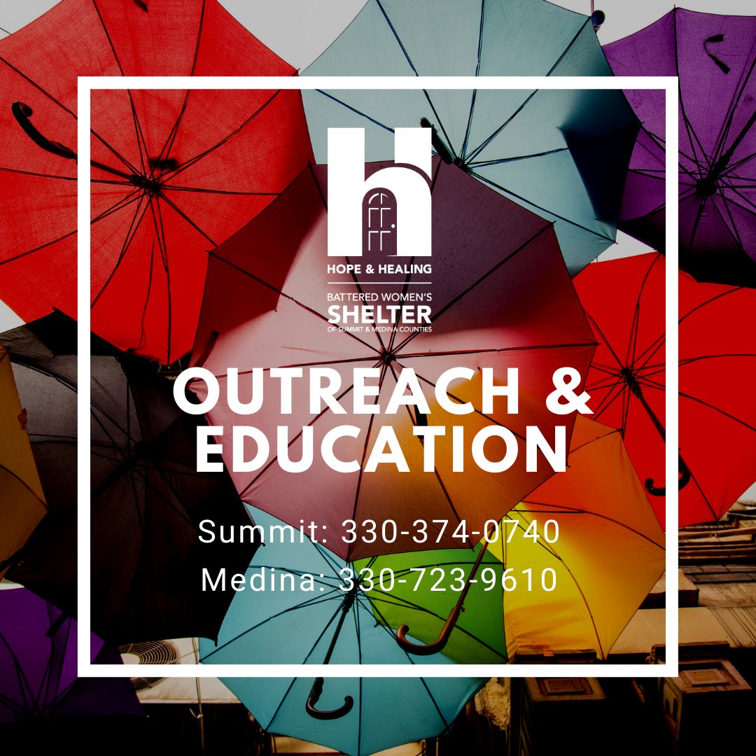Preventative Education is one of the best ways to curb Intimate Partner Violence. We go anywhere in Summit or Medina Counties to give presentations, table at events, or talk about services! Call 330-374-0740 and ask for Outreach, or learn more at hopeandhealingresources.org/our-work/hope-…