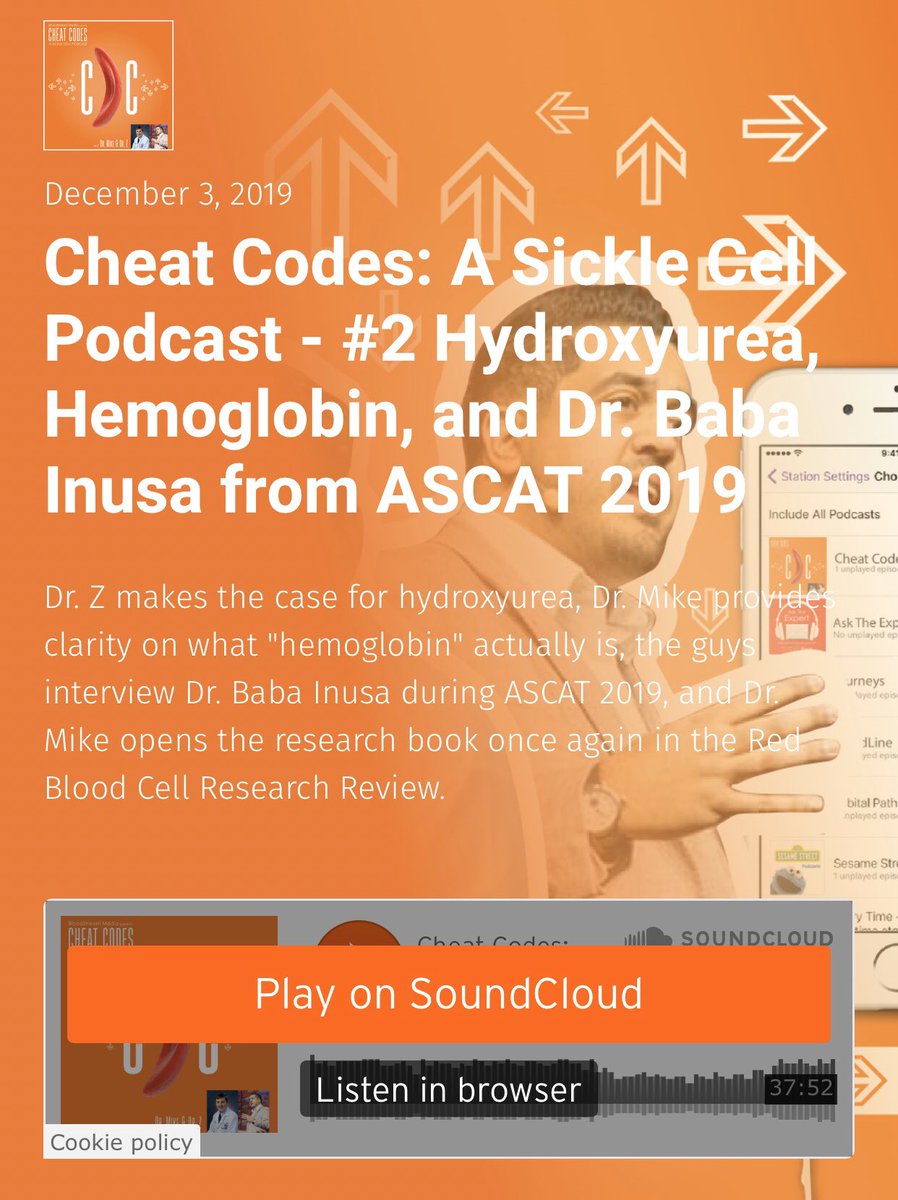 BloodStrmMedia's tweet photo. Cheat Codes: A #SickleCell Podcast - No. 2 #Hydroxyurea, #Hemoglobin & Dr. Baba Inusa from #ASCAT2019!
from #BloodStreamMedia - the only podcast network dedicated to the #bleedingdisorders community
🎧🎧: https://t.co/X8Q7p8dAgz 🎧🎧
cc: @ahmaruroojzaidi & @hemagineer https://t.co/7Cfn6HuNBf