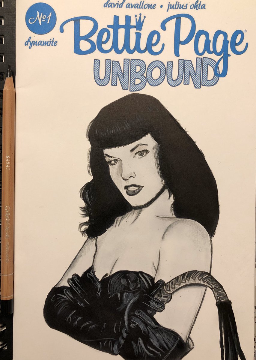 Bettie Page illustration on a blank comic #bettiepage #comicbooks #pinup #art #artist #dynamitecomics @DynamiteComics #carandache @carandacheluminance #copic #ink #pencil