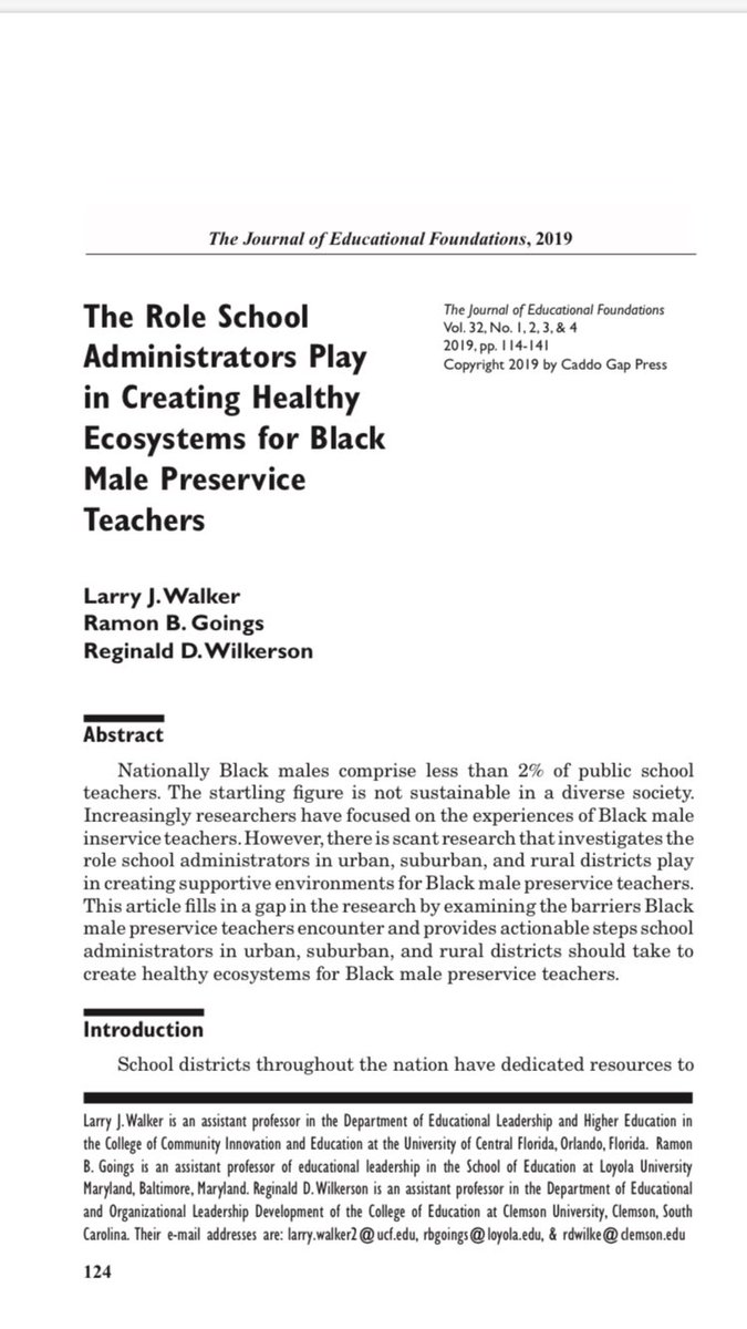 LarryJWalker2's tweet image. Excited to start the new year with a coauthored publication with @RamonGoings and R. Wilkerson in the Journal of Educational Foundations. @UCFCCIE @BMEsTalk @BONDEducators