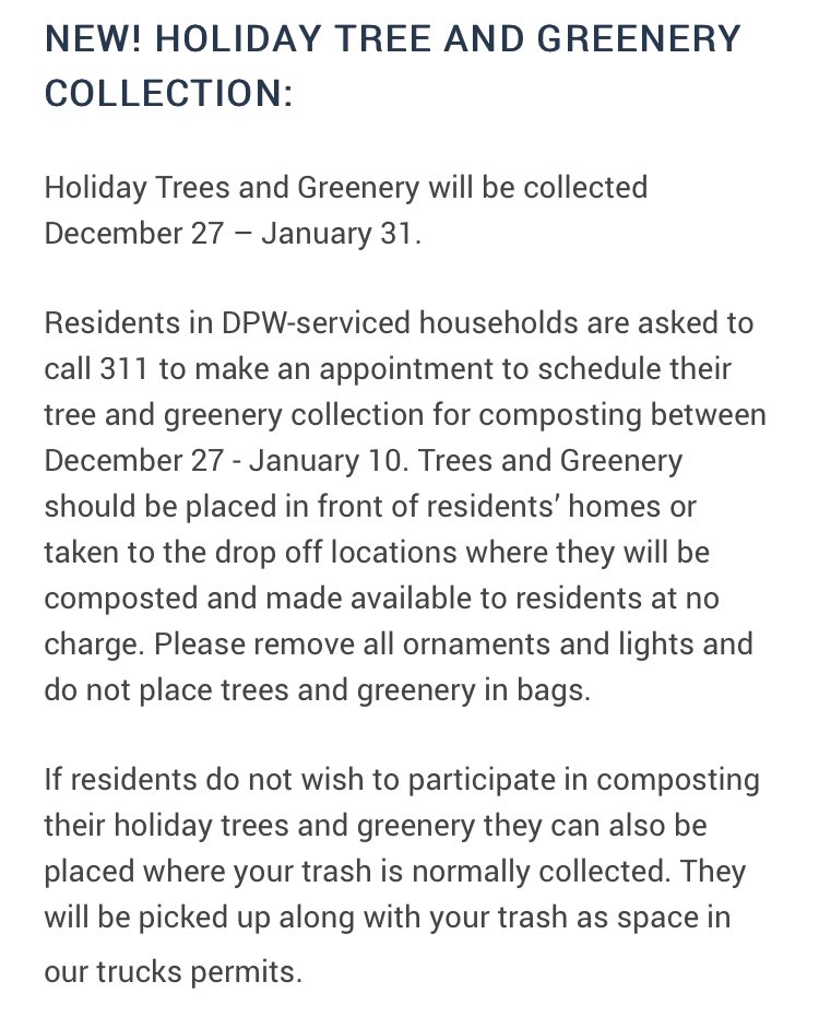 AdamsMorganANC's tweet image. Heya folks! Friendly reminder to place your trees at your curb AND place a 311 requests. 

Trees scheduled for pickup before 1/10 get composted ♻️ 🌲 #recycleyourtree #compostyourtree #christmastree #cleanstreets