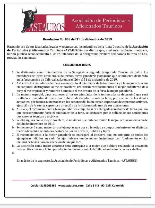 AndresistasR's tweet photo. TRIUNFADOR ABSOLUTO @rocarey de la Feria Taurina de CALI 2019, por el jurado conformado por la Asociación de Periodistas y Aficionados Taurinos @astauroscali y @TLaSultana en Cali https://t.co/6acNvqzbHi