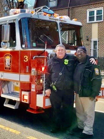 dcfireems's tweet photo. They call him “Iron Mike”, &amp; today Mike Rogers is serving his final shift at #DCsBravest Tower 3 after 30+ years of service to our city. He is shown here with Jarrid Gaston, whom he served as a father figure &amp; mentor,when as a young boy Jarrid found refuge at Mike’s firehouse. https://t.co/tKQge4m8Ze