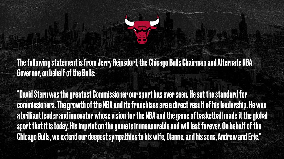 chicagobulls's tweet photo. The following statement is from Chairman Jerry Reinsdorf on the passing of David Stern: https://t.co/5dpnjPrd9F