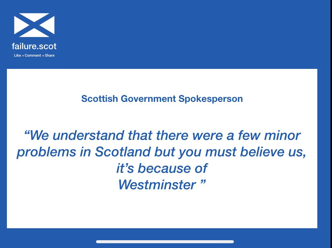 Today the the cabinet met to look at the successes from last year due to our government. The meeting to review success lasted a full 3 minutes and it was concluded that the lack of success in devolved matters was not @scotgov’s fault. Here is a quote from our spokesperson.