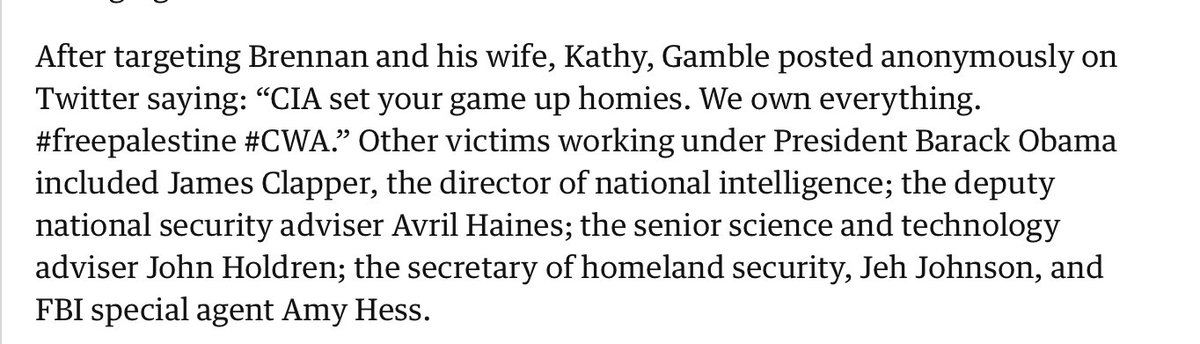 Who was he chit chatting with in online chat rooms from June 2015-February 2016 that led to these targetsBrennan, wifeClapperAvril HaynesJohn HoldrenJeh JohnsonAmy HessMark Giuliano https://www.theguardian.com/technology/2018/apr/20/two-years-detention-for-uk-teenager-who-cyberterrorised-us-officials-kane-gamble