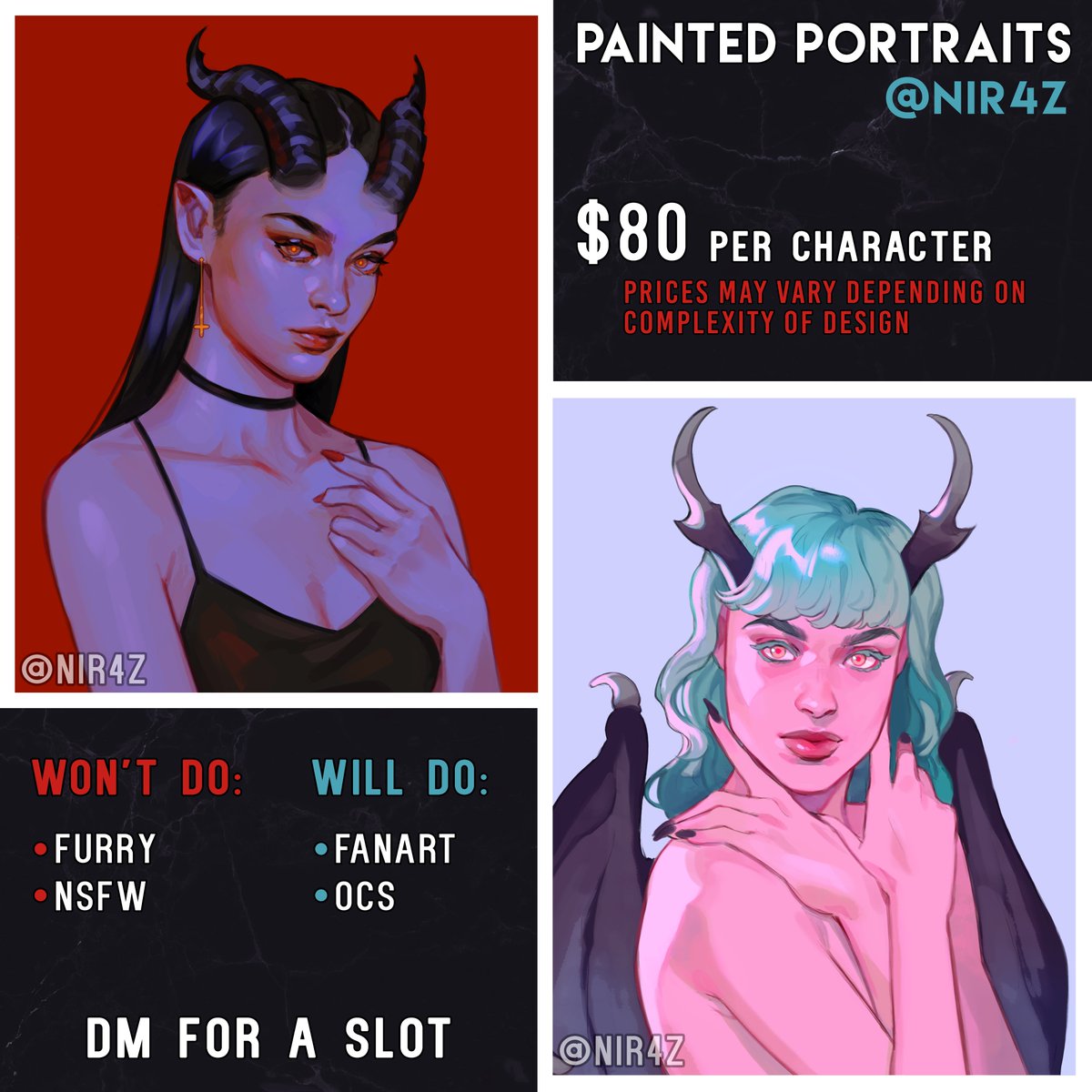 Zrn_Bksh's tweet image. Commissions are Open!
I will be opening 4 slots, DM me for a slot!
I will essentially draw anything except for mild to heavy gore, nsfw, and furry. Paypal and Venmo for payment! If you can't commission please share!