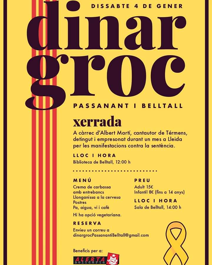 Aquest dissabte a Belltall (Conca de Barberà) <a href="/IBelltall/">Ajuntament Passanant i Belltall</a> 
#LlibertatPresesipresospoliticsiexiliats 
#LlibertatPresosPoliticsiexiliats