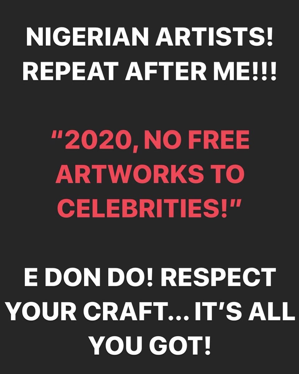 akinyemilaw's tweet photo. #creativeindustrynarrative
Many will go broke.
Many will be disillusioned.
Many will abandon their Art.
Many will be depressed
Please, don't be a victim. Fight for your survival. Fight for your kids. Fight for your right to prosper in 2020.
https://t.co/BhGd14lFz3 https://t.co/J0hmeNS6W3