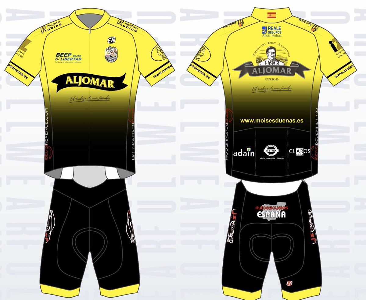 ciclismobejar's tweet photo. 💥 Nueva piel para la Escuela de Ciclismo Moisés Dueñas💥
🐷Equipo Jamones Aljomar 🐷
#escueladeciclismomoisesduenas
#JamonesAljomar #BedsRevenue
#SfAutomocion #BeepBéjarLibertad
#BicicletasCubino #PasteleríaLaMadrileña #AutoescuelaEspaña #RealeSegurosAlíciaPedraz
#Adain https://t.co/hIQFtMVj4o