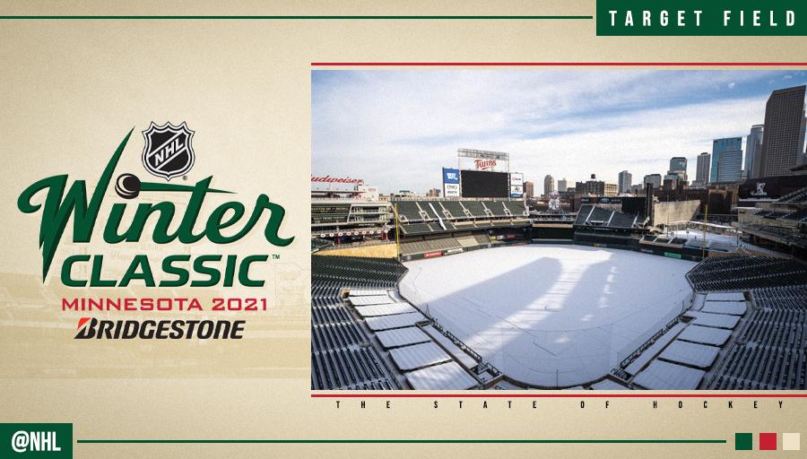 NHL's tweet photo. The 2021 #WinterClassic presented by @Bridgestone will be played at Target Field in the State of Hockey. https://t.co/XQcK0WJ172