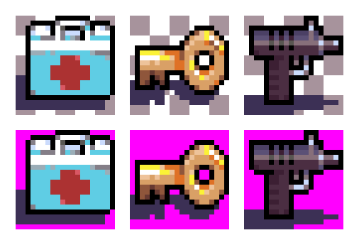 tomicpixel's tweet photo. vitally important items for #pixel_dailies @Pixel_Dailies 
medipack, key and glue-gun :)
#pixelart #grafx2 #item https://t.co/6AtwXz5Opl