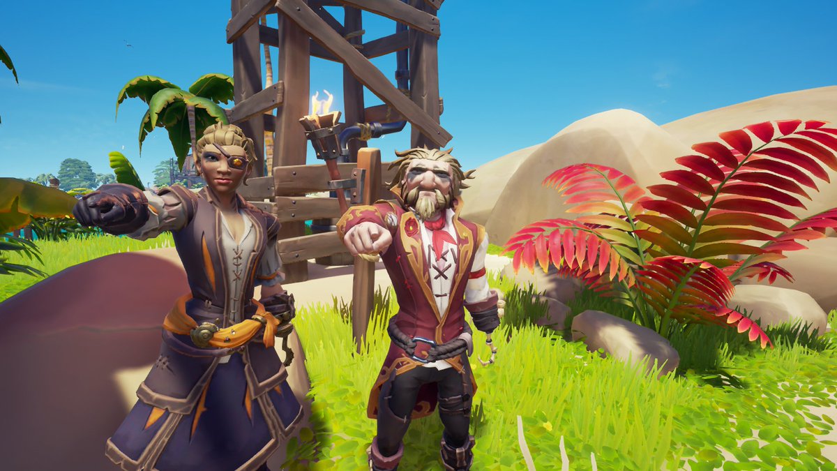 CaptainJollydog's tweet photo. Glamorous photoshoot with the lovely pirate, @SombraRoxa and the silly parrot, Sweet Pea. #SeaOfThieves #BeMorePirate #XboxShare https://t.co/bSp9ZE6Izm