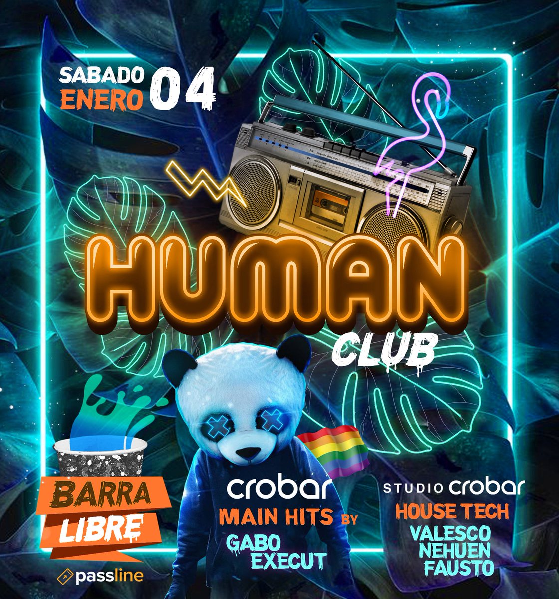 RheoBA's tweet image. Arranco Enero☀️🌈 y este Sábado 04 se viene un mega 
Human Club🏳️‍🌈 - Barra Libre🍻
2 Pistas 😎 🎵POP &amp;amp; Funny Music #Crobar 🎵Techno &amp;amp; House #StudioCrobar
🎟Ticket General $750 -&amp;gt; bit.ly/36gWW9K
🎟Early Pack 2x $1400 -&amp;gt;