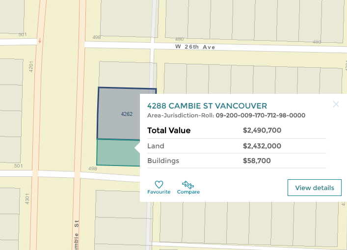 The property at the corner of Cambie &amp; 26th is assessed at $8.7M. An almost identical property at Cambie &amp; 27th is assessed at $2.5M. If you want to know why, check out Section 18(9) of <a href="/bcassessment/">BC Assessment</a> Act. This could save you a lot of money!!! info.bcassessment.ca/Services-produ…