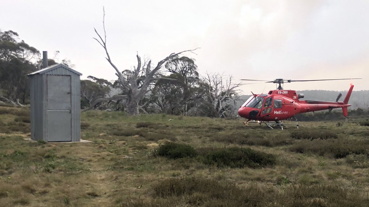 And then, as you know, dry lightning strikes brought fires directly to my area and I was choppered out to safety. I made a bit of a dadjoke about shit hitting the fan which I’m not sure everyone got. Maybe this pic of Mackay’s Hut outhouse and the heli rotor blades will help!