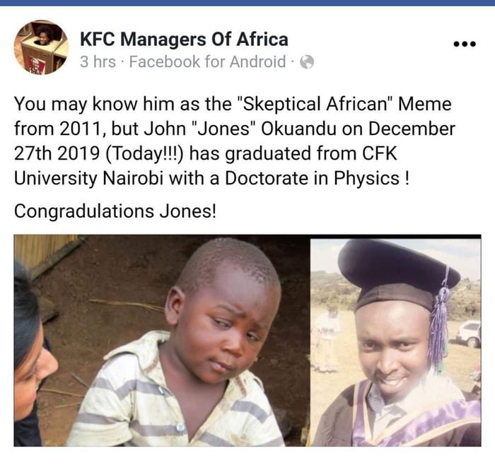 Skeptical African meme = John Okuandu = doctorate in physics