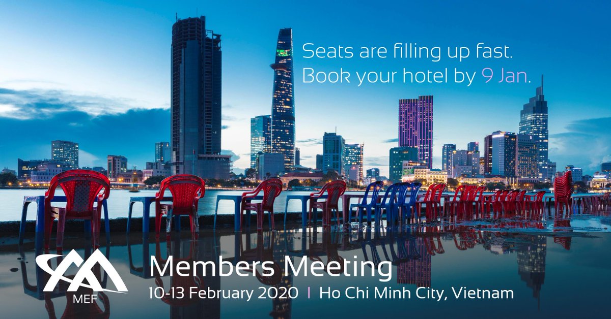 Don't miss the first #MEF Members Meeting of 2020! This 10-13 Feb 2020 in Ho Chi Minh City, Vietnam. Seats are filling up. Be sure to book your hotel by 9 Jan 2020.

To register &amp; book hotel: ecs.page.link/hW9P9
#Vietnam #MEF30 #Certification