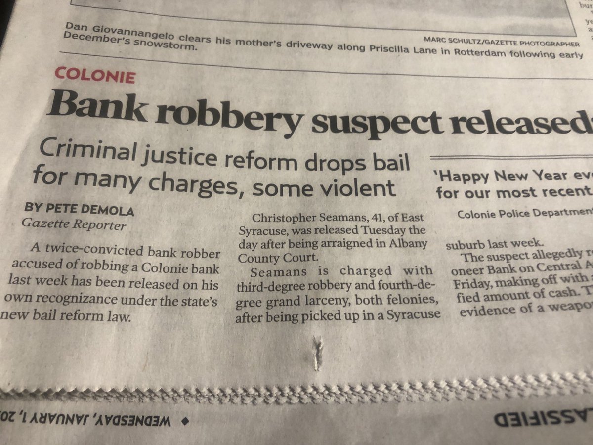 Don’t let them tell you that they are being released for minor non -violent crimes. Serial bank robber release reported in The Daily Gazette.
