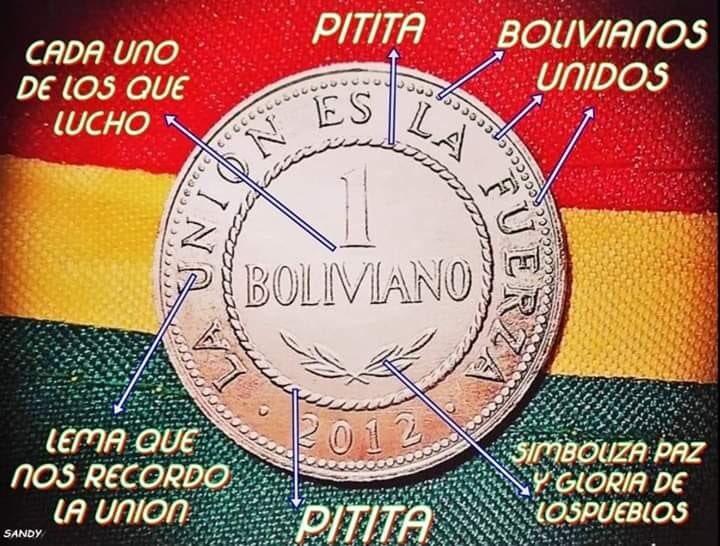 Gabriel50853690's tweet photo. Las dignidades de nuestra lucha ETERNIZADAS en la Moneda Boliviana 🇧🇴❤🤝

En la Moneda se ve la “PITITA ” Justo debajo de nuestro lema
 “La unión es la fuerza”.🇧🇴❤🤝 #PititaTwitteraBolivia https://t.co/2XApI86WVb