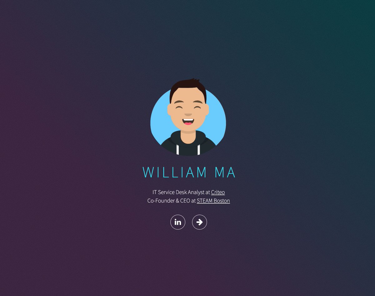 William Ma uses will.boston as a web forwarder to his online business card. He's an IT Service Desk Analyst at Criteo and the Co-Founder &amp; CEO at STEAM Boston #BostonProud #dotBoston#NewDomains #NotComs developed.boston/listings/will-…