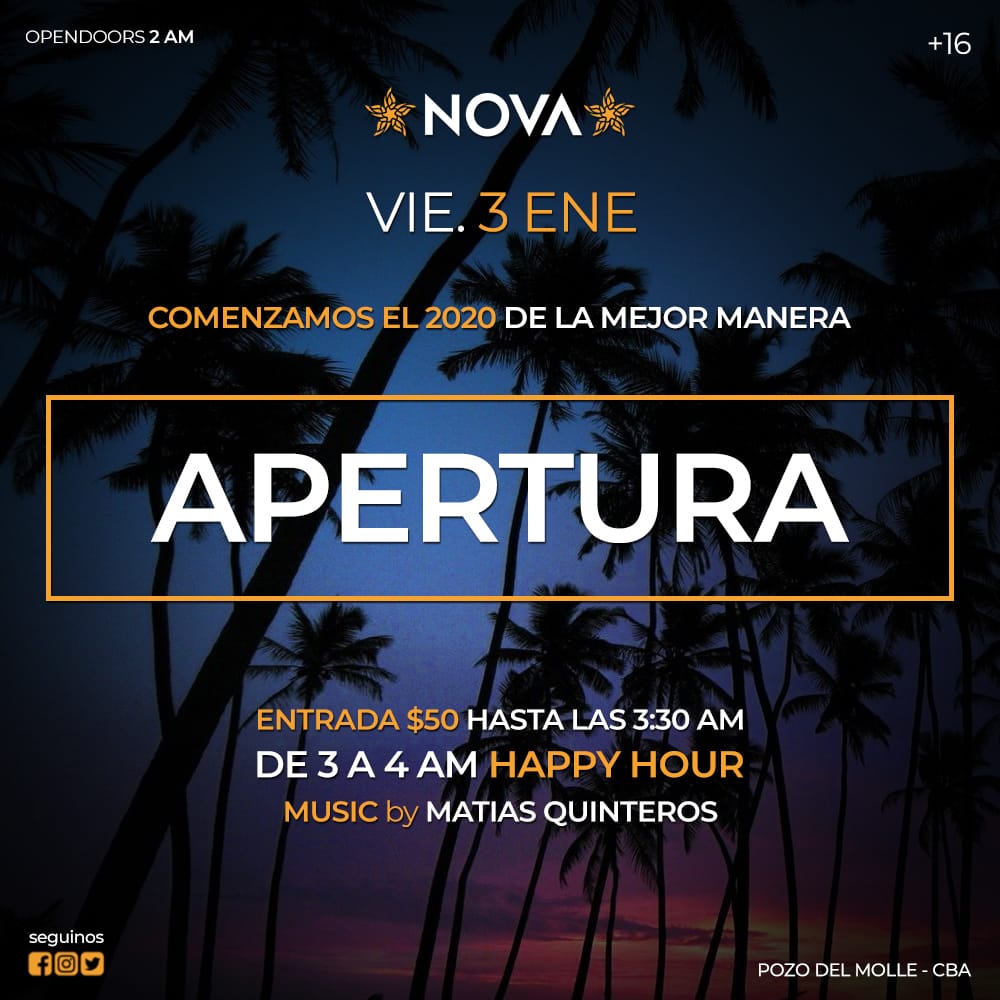nox_pdm's tweet photo. LE DAMOS LA BIENVENIDA AL 2020  ESTE VIERNES NO TE PODÉS PERDER NOVA FEST 💃💥
ENTRADA A TAN SOLO $50 ANTES DE LAS 3:30 AM 🤯
HAPPY HOUR DE 3 AM A 4 AM 🥂
DJ MATI QUINTEROS 🎵
VENÍ A NOVA A PASAR UNA NOCHE INCREÍBLE Y ABRIMOS ESTA NUEVA DÉCADA A PURA FIESTA 💃💥🤯😈🕺🔥 https://t.co/fM9pAcmpOm