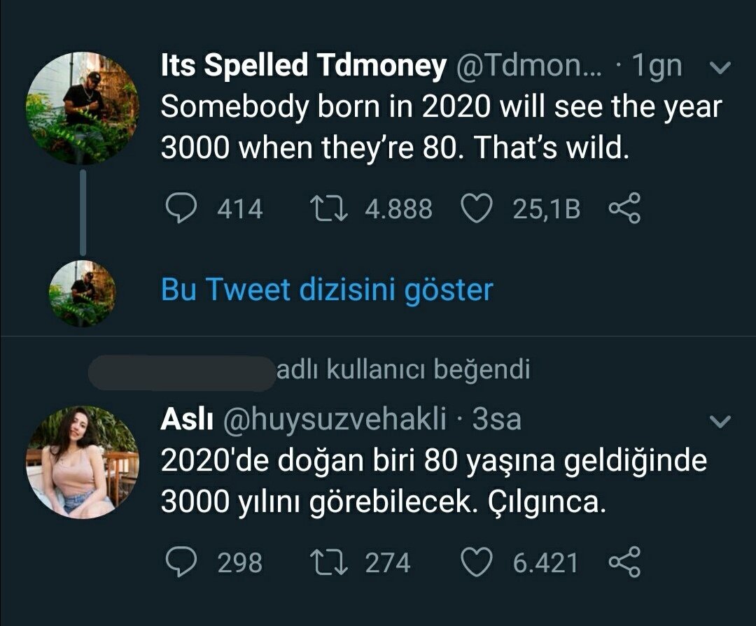 Yeni yılda beyin yakan yazılardan 2 tanesi tesadüf mü 🙈
2020 de doğan biri 80 yaşına geldiğinde 3000 yılını görecek nedir açıklayın 🙈