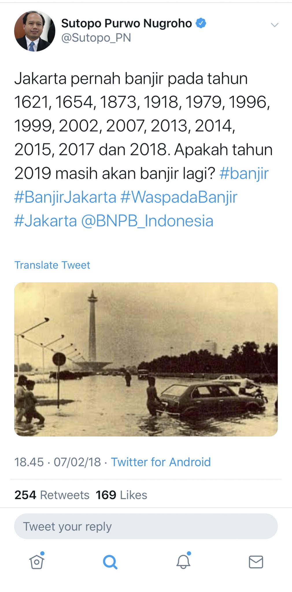 Tangkapan layar dari Twitter @Sutopo_PN