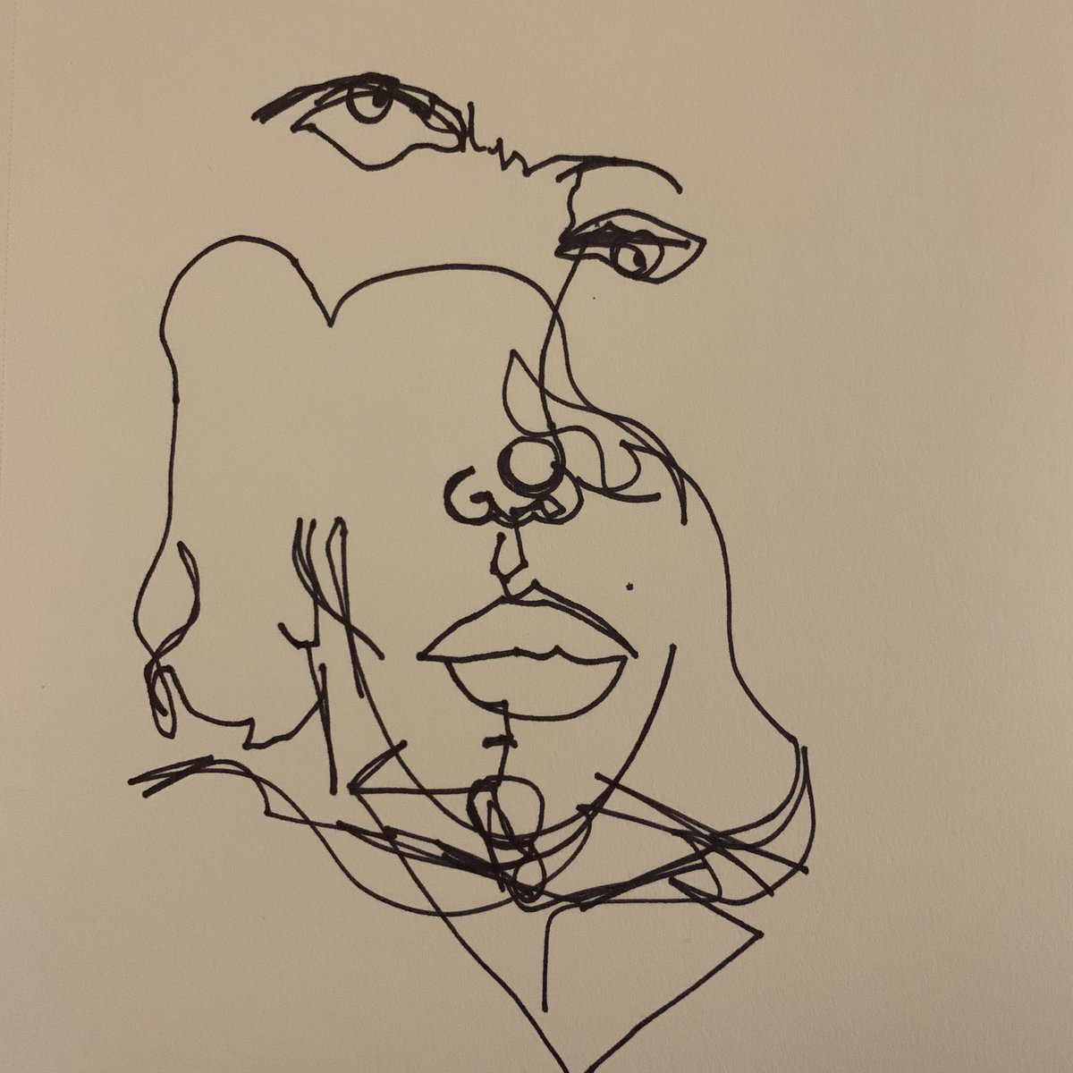 carrie_k's tweet photo. I’m joining #30SAL for January, 30 drawings in 30 days. Day 1 - blind contour self-portraits. Off to a fun and weird start! https://t.co/lVqUBKOuwX